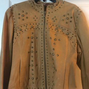 Wilsons Leather Jacket - Brass Studs - Zip Front - Brown